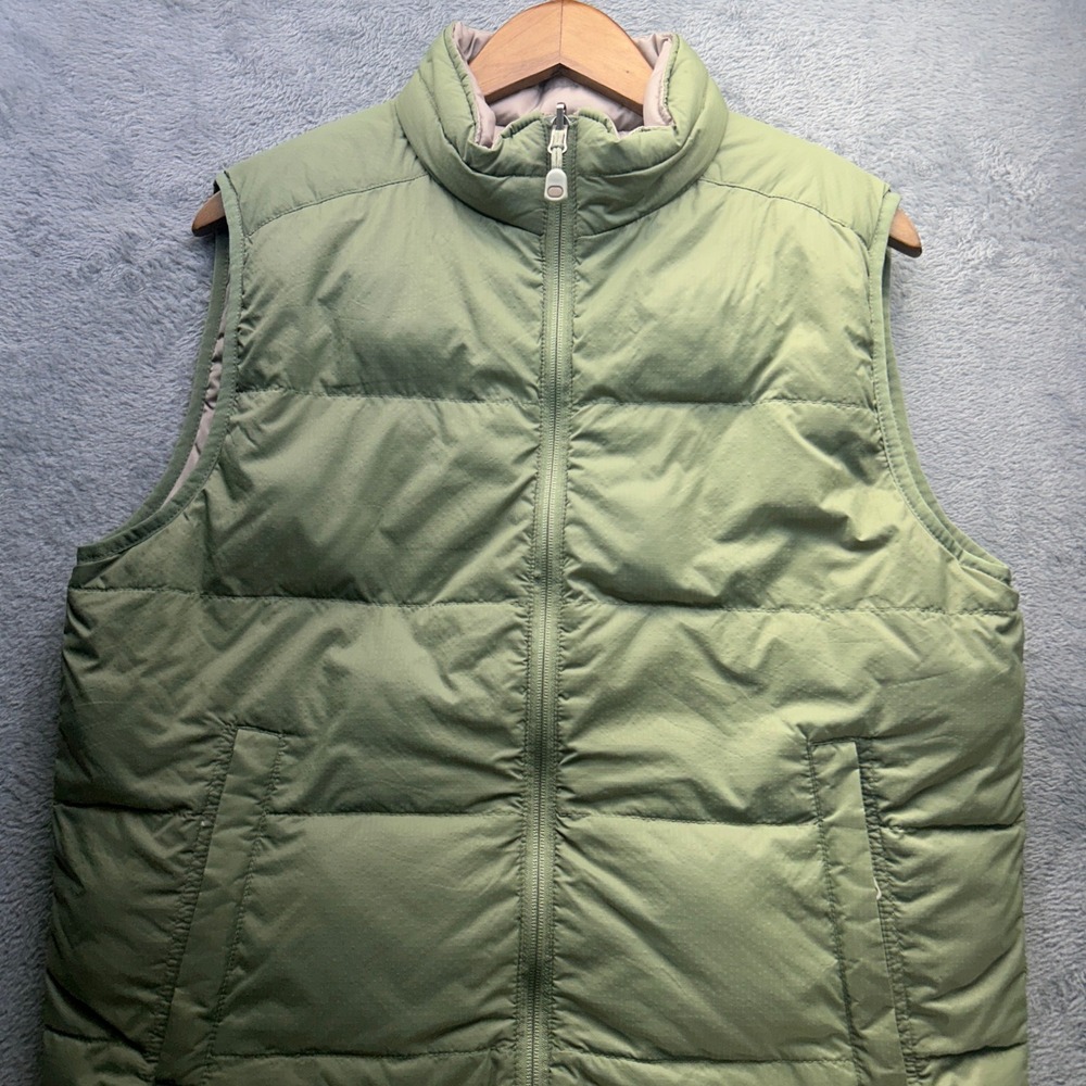 L.L. Bean Reversible Goose Down‎ Puffer Vest Small Sage Green Tan Ripstop 0BDC7